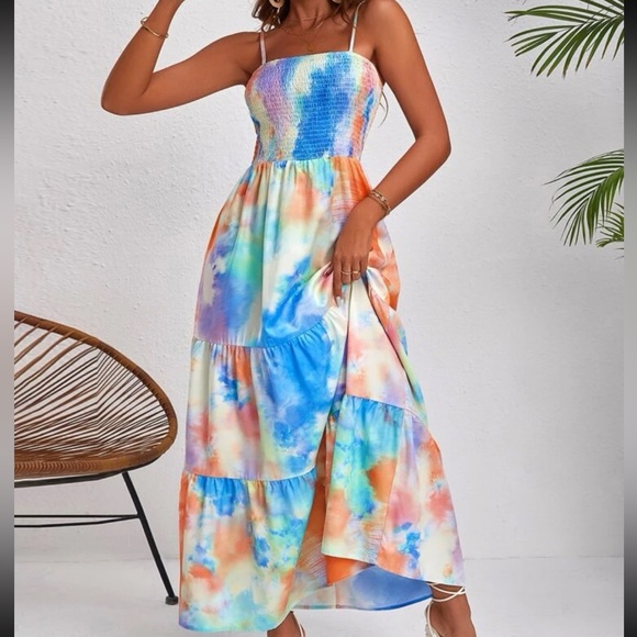 Boho Tie Dye Cami Tiered Maxi Dress - Picture 2 of 5